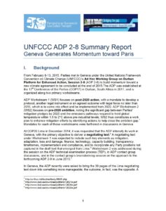 UNFCCC ADP 2-8 Summary Report - Geneva Generates Momentum toward Paris