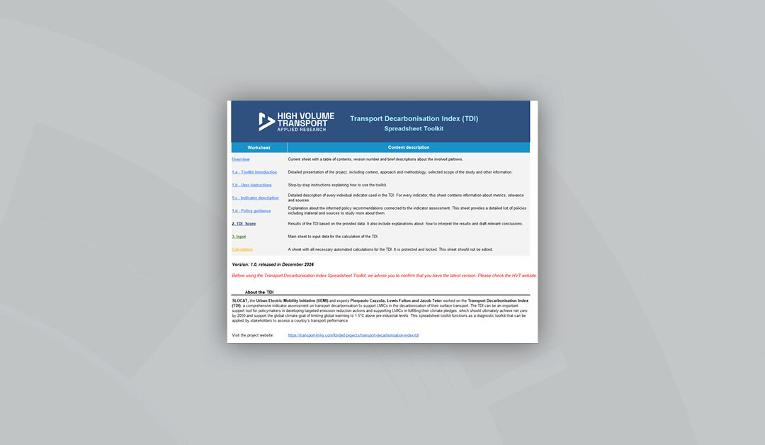 Transport Decarbonisation Index – Spreadsheet toolkit