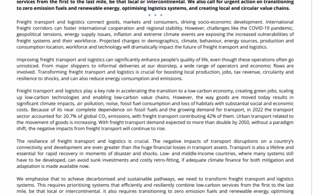 Policies and investments for intermodal, low-carbon, efficient and resilient freight transport and logistics